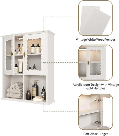 CJL Bathroom Wall Cabinet with Motion Sensor Led Light, Over The Toilet Storage Cabinet, 23.6'' x 29.5'' Medicine Cabinet of Mid-Century Modern Design with Acrylic Door, White
