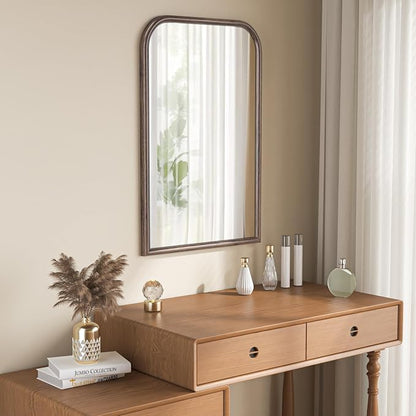 24"x36" Arch Wall Mirror for Wall, Wall Mounted Vanity Mirror for Bedroom, Wood Grain Finish Frame Mirror with Tempered Glass, Vintage Decorative for Bathroom, Entryway, Living Room, Walnut