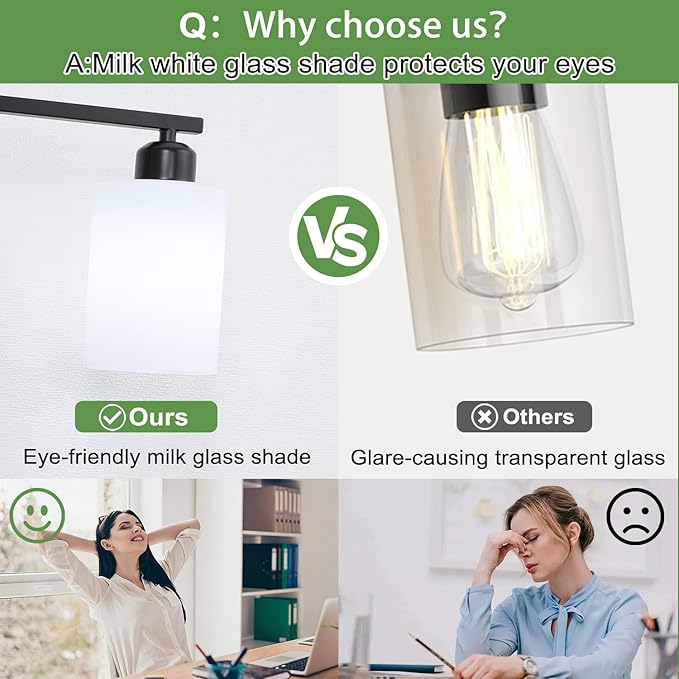 4-Light Bathroom Vanity Lights, Modern Vanity Lighting with Milky White Shades, Anti-Rust Black Bathroom Light Fixtures Over Mirror, Bathroom Wall Lamp for Mirror Bathroom Living Room Cabinet