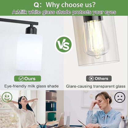 4-Light Bathroom Vanity Lights, Modern Vanity Lighting with Milky White Shades, Anti-Rust Black Bathroom Light Fixtures Over Mirror, Bathroom Wall Lamp for Mirror Bathroom Living Room Cabinet