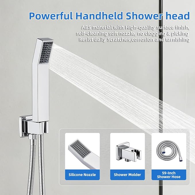 Shower Faucet Set With 8" Shower Head And Handheld Chrome | Wall Mounted Shower System Valve Include 2 Function