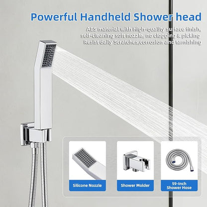 Shower Faucet Set With 8" Shower Head And Handheld Chrome | Wall Mounted Shower System Valve Include 2 Function