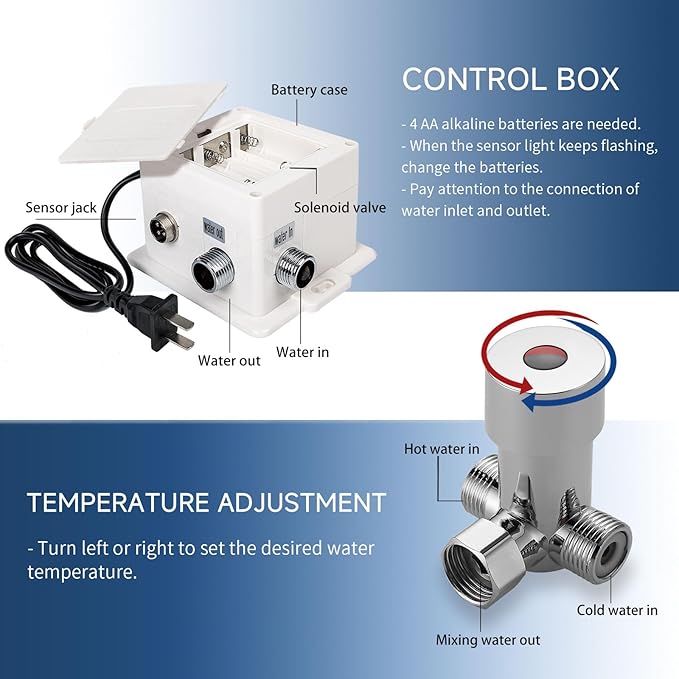 Touchless Bathroom Sink Faucet Automatic Motion Sensor Hands Free Faucet with Hole Cover Plate and Temperature mixing water valve,Commercial Solid Brass Faucet,1 Hole or 3 Hole, AC/DC Powered (Nickel)
