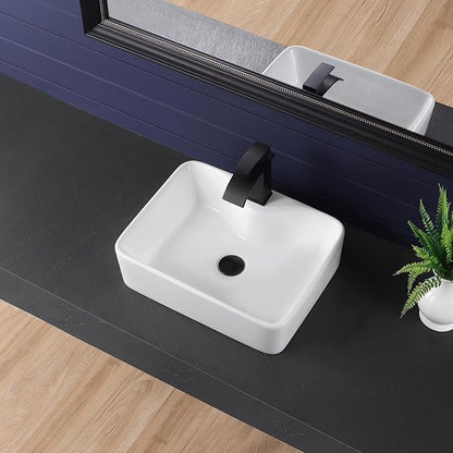 Vessel Sink 19"x15" Rectangular Bathroom Sink Modern White Porcelain Ceramic Above Counter Drop-in Vanity Sink for Bathrooms Art Basin with Faucet Hole