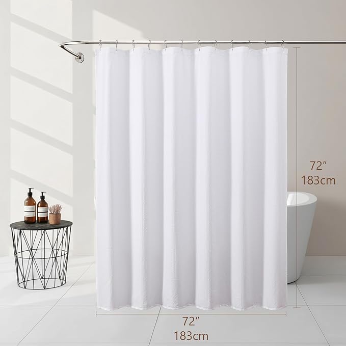 White Shower Curtain 72 Inch Length 1 Piece, Waffle Embossed Textured Soft Fabric Hotel Shower Curtain for Bathroom, Modern Polyester Water Repellent Machine Washable Bath Decor, 72Wx72L Inches
