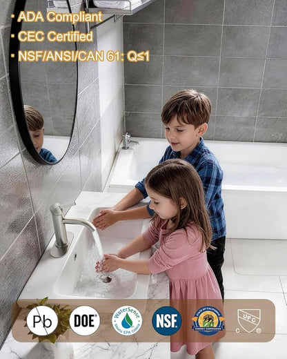 Brushed Nickel Bathroom Faucet Single Hole with Pop-Up Bathroom Drain and Flexible Hoses Single Handle Bathroom Sink Faucet w/Deck Plate(1 or 3 Hole) for Vanity Sinks, RV, Farmhouse