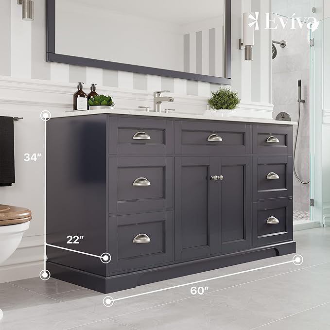 Eviva Epic 60 in. Charcoal Gray Single Sink Bath Vanity with Carrara Quartz Top