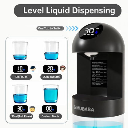 Upgraded Automatic Mouthwash Dispenser with 4 Dispensing Levels for Bathroom-GIMUBABA Smart Mouth Wash Dispenser Sets with 28.3 FL Oz Container,2 Cups & Wall Mount Accessories for Kids & Family(black)