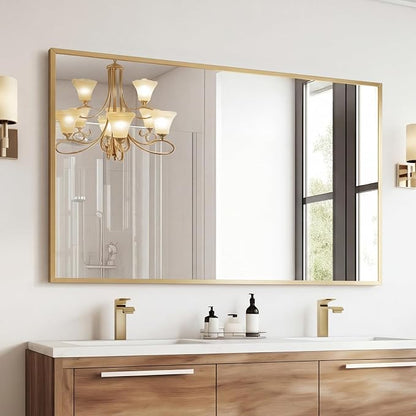 Sweetcrispy Bathroom Mirror, 30" x 48" Rectangle Wall Mount Mirrors | for bathroom Sink, Rectangle Metal Frame Tempered Glass, Home Decor, Anti-Rust Hang, Gold