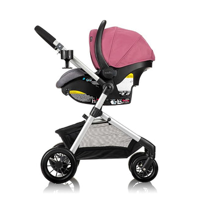 Evenflo Pivot Modular Travel System w/LiteMax Preemie and Infant Car Seat | 6 Modes of Use, Rear-Facing Mode for Infants 3-30 lbs, Stroller use up to 50 lbs (Dusty Rose Pink)