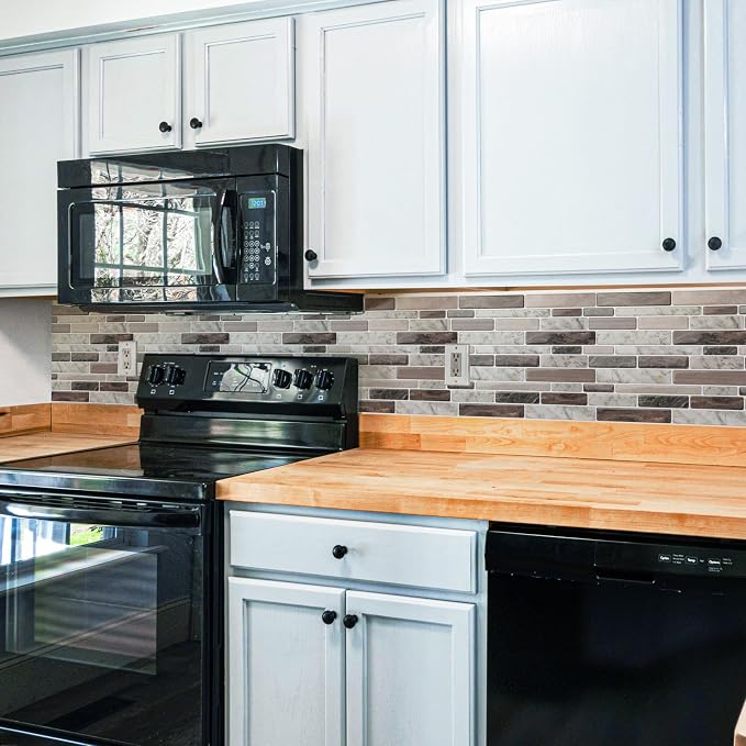 LONGKING Self-Adhesive Kitchen Backsplash, Marble Look Decorative Tiles (10 Tiles) (Multi) | Peel and stick backsplash, self-adhesive wall tile, Multi, marble, waterproof, kitchen bathroom wall, 10 tiles