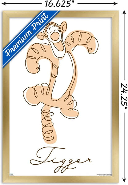Trends International Disney Simple Moments Line Art - Tigger Wall Poster, 22.4L x 14.7W, Gold Framed Version