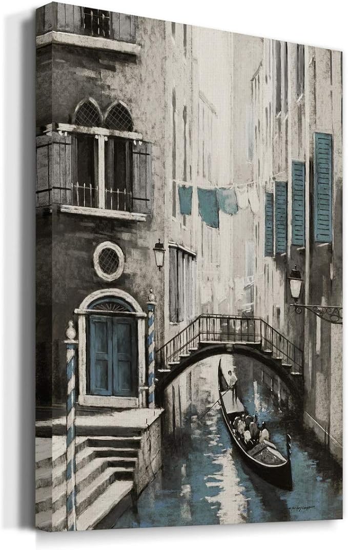 Renditions Gallery Canvas Historical Wall Art Paintings for Wall Decorations Vintage Venice Boat Black & White Modern Artwork Prints for Bedroom Living Room Office Kitchen - 32"x48" LT02