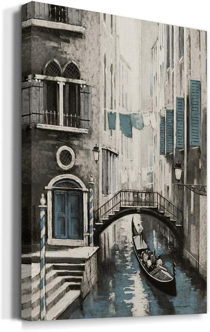 Renditions Gallery Canvas Historical Wall Art Paintings for Wall Decorations Vintage Venice Boat Black & White Modern Artwork Prints for Bedroom Living Room Office Kitchen - 32"x48" LT02