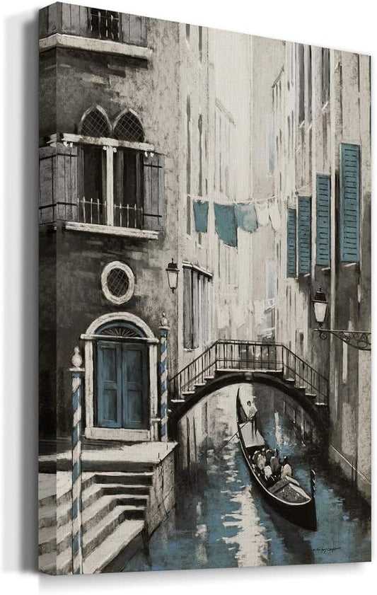 Renditions Gallery Canvas Historical Wall Art Paintings for Wall Decorations Vintage Venice Boat Black & White Modern Artwork Prints for Bedroom Living Room Office Kitchen - 32"x48" LT02
