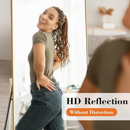 DUMOS Full Length Mirror 19"x 58" for Bedroom, Full Body Mirror with Stand, Hanging or Leaning for Wall, Aluminum Alloy Thin Frame Floor Standing for Living Room, Long, Gold
