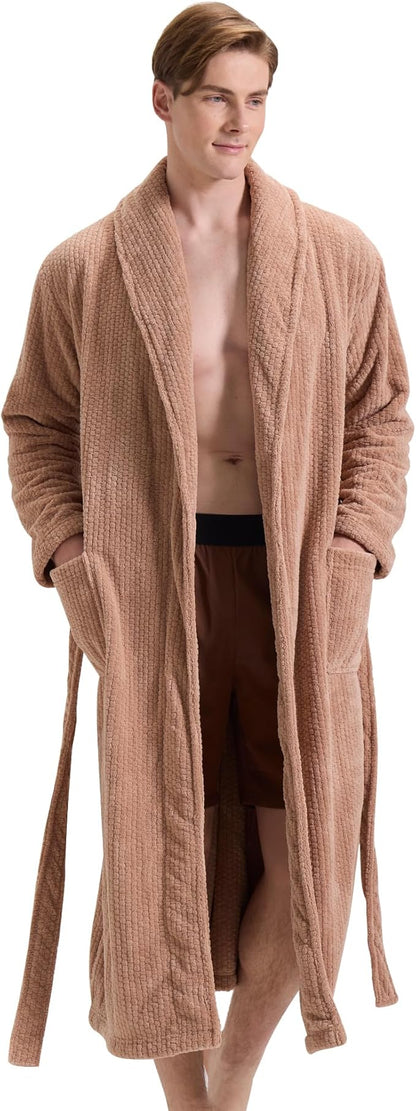 Men's Shawl Collar Bathrobe, Soft Long Towel Robe for Men - Super Absorbent Quick Dry yet Warm