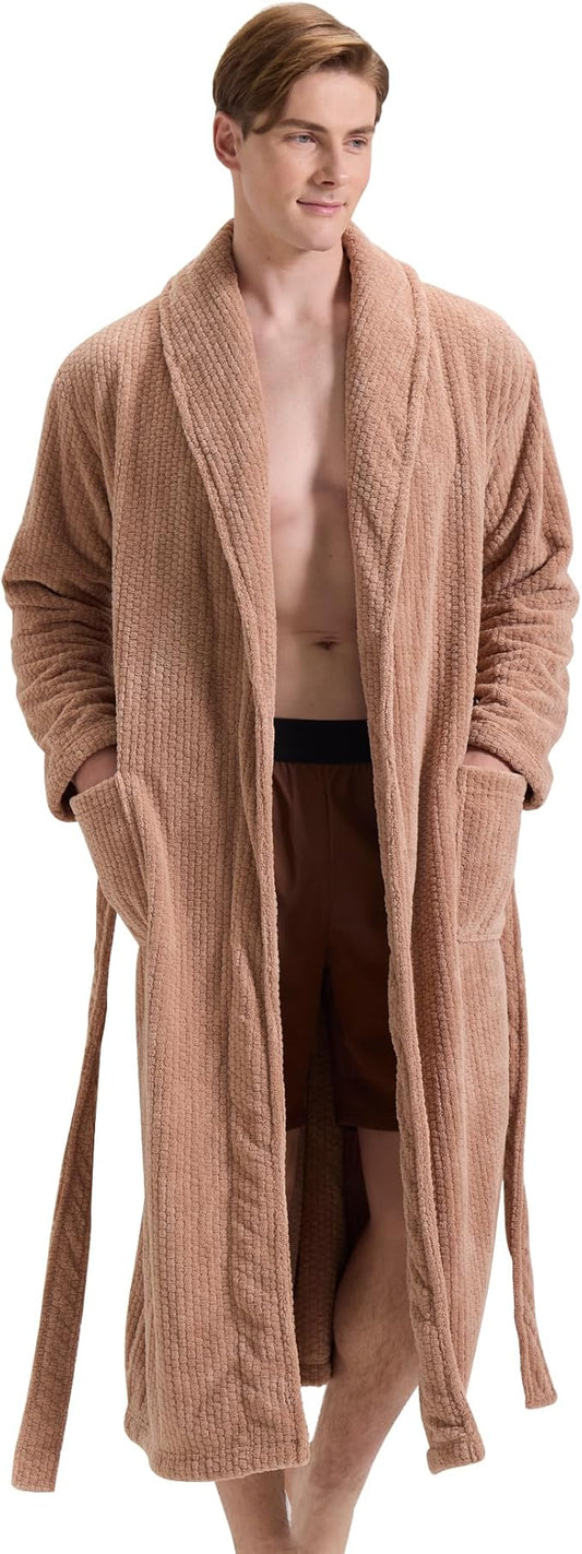Men's Shawl Collar Bathrobe, Soft Long Towel Robe for Men - Super Absorbent Quick Dry yet Warm