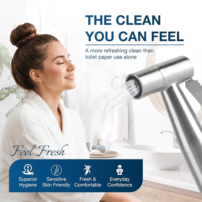 Handheld Bidet Sprayer for Toilet, Adjustable Water Pressure Stainless Steel Jet Spray with Hose & 2 Wall Mounts, Muslim Shower for Bathroom Hygiene, Feminine Wash, Cloth Diaper, Baby Wash, Leak-Proof