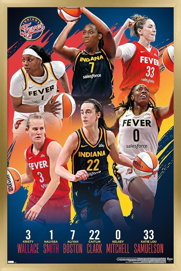 Trends International WNBA Indiana Fever -Team 24 Wall Poster, 22.4L x 14.7W, Gold Framed Version
