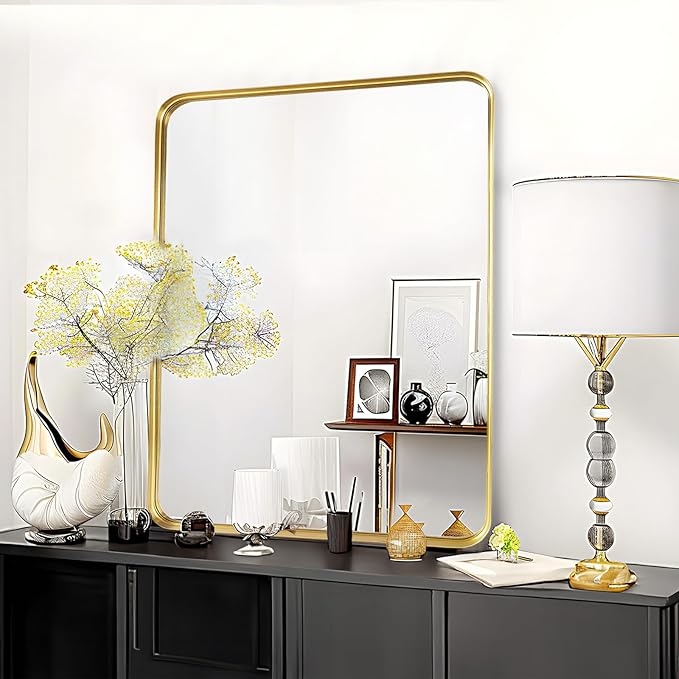 Fabuday Gold Bathroom Mirror - 30x36 Inch Over Sink Wall Mirrors for Bathroom, Rectangle Vanity Mirror for Bedroom, Living Room, Entryway, Horizontal or Vertical Hanging