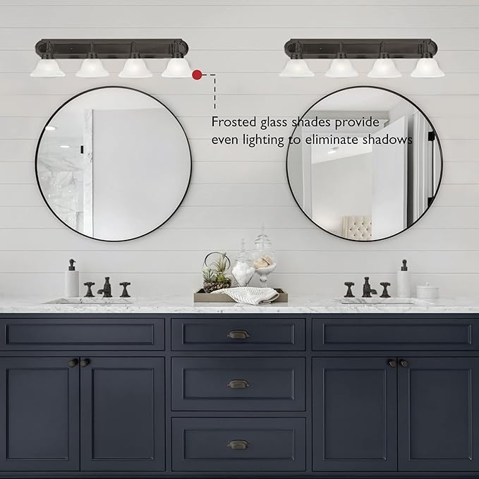 Design House 517714 Millbridge Vanity Light Dimmable with Frosted Glass for Above Bathroom Mirror, Oil Rubbed Bronze, 4-Light