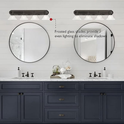 Design House 517714 Millbridge Vanity Light Dimmable with Frosted Glass for Above Bathroom Mirror, Oil Rubbed Bronze, 4-Light