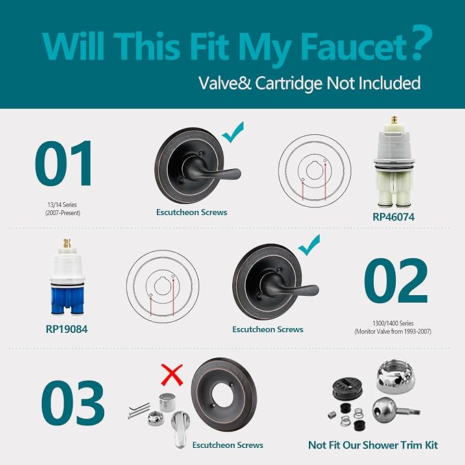 Shower Trim Kit Compatible with 13/14 Series, Shower Cover Plate with Handle, Oil Rubbed Bronze(Valve& Catridge Not Inclued)