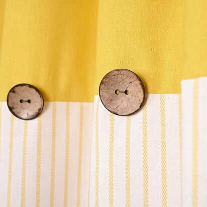 DOSLY IDÉES Farmhouse Yellow Shower Curtain, Beige and Yellow Stripe, Button Curtain, Linen and Cotton Woven Fabric, Rustic Charm Country Chic Style, 72x72 in