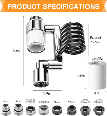 Water Filter for Sink Faucet Extender - 2 Mode 1080° Rotating Swivel Faucet Aerator - Bathroom Sink Sprayer Attachment for Faucet with Stretchable Hose - 5pcs Cartridges Reduce Heavy Metal