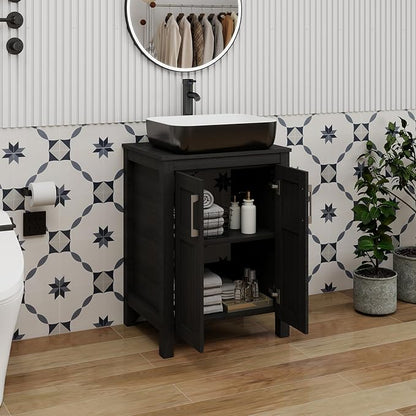 YOURLITE 24" Bathroom Vanity with Sink, Black Bathroom Vanity Cabinet, Faucet & Pop Up Drain Set,Traditional Vanity with with White & Black Ceramic Sink