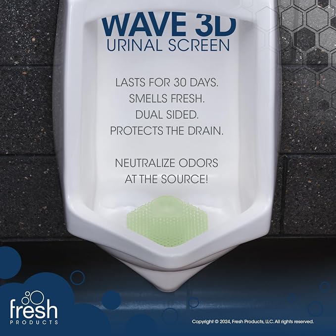 Fresh Products Wave 3D Urinal Screen Deodorizer, Herbal Mint, 10 packs | Anti-Splash Shield For Men Bathroom, 30-Day Odor Control With Beneficial Bacteria, Easy Double-Sided Install, Made In USA