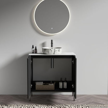 30" Mid-Century Modern Black Bathroom Vanity with Sink, Bathroom Storage Cabinet with Carrara Marble Finish Sink, Soft-Closing Doors, Drain Assembly and Pipe NOT Included