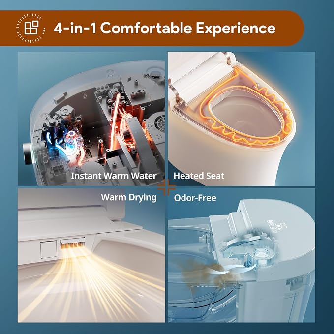 Uncle Brown Smart Toilet UBST12P, Advanced Bidet toilet with Powerful 1000g MaP Flush Score, ADA Height, Foam Shield, PlasmaClean Technology, Heated Seat, Auto-deodorization, Dryer