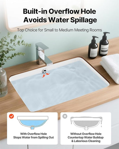 VEVOR Undermount Bathroom Sink, 15.75 x 12.01 Inch Rectangular White Ceramic Vessel Sink with Overflow Hole, Under Counter Drop in Modern Lavatory Vanity Bath Wash Bowl Basin, Rectangle Small Space