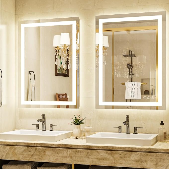 XRAMFY 32''X24'' LED Bathroom Mirror, Wall Mirror with Lights | Wall Mirror with Front and Backlight, 3 Colors Vanity Mirror with Lights, Anti-Fog Wall Mirror for Bathroom