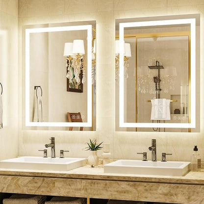XRAMFY 38''X26'' LED Bathroom Mirror, Wall Mirror with Lights | Wall Mirror with Front and Backlight, 3 Colors Vanity Mirror with Lights, Anti-Fog Wall Mirror for Bathroom