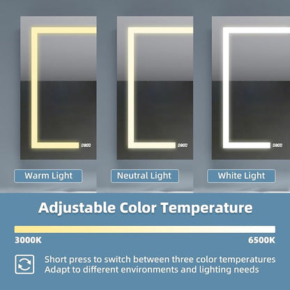 Medicine Cabinet with Lights 36x30 Anti-Fog Mirror Dimmable | 3 Color Dimmable LED. Time/Temp Display. Anti-Fog IP44. 2 Outlets+2 USB. Plug-in/Hardwired. Recessed/Surface Mount.