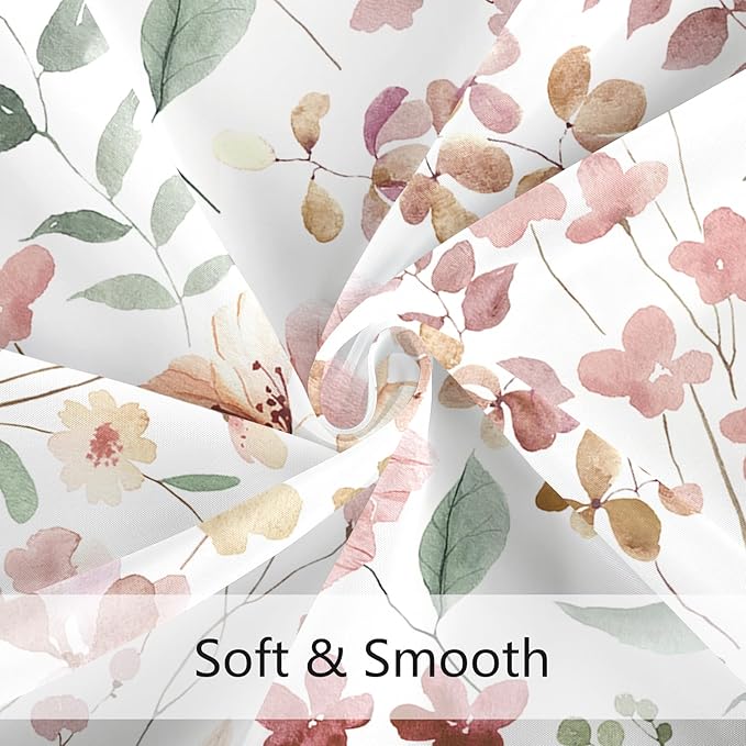 Coral Pink Floral Shower Curtain 60x72, Watercolor Flower Fabric Shower Curtain for Bathroom, Peach Pink Cute Wildflower Butterfly Cloth Shower Curtain Set with Hooks
