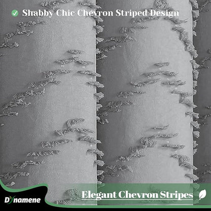 Extra Long Boho Fabric Shower Curtain Tufted Chevron 72"x84" Grey | 84 Inch Tall, Elegant Tassel, Lightweight Textured Fabric, Water Repellent, Washable, Hotel Spa, for Bathroom/Dorm 12 Hooks