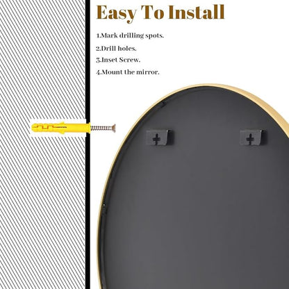 Large Gold Round Bathroom Mirror 42" with Thin Metal Frame | Circle Wall Mounted Mirror Hanging or Leaning Decor for Hallway, Entryway, Fireplace Mantel, Living Room