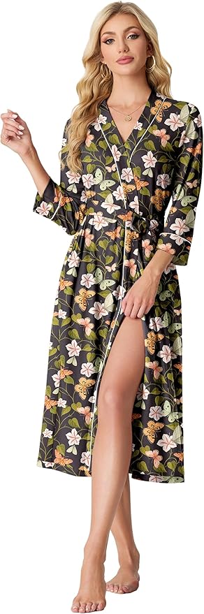 PrinStory Womens Robe Long Knit Bathrobe Lightweight Soft Robes Ladies Bath Robe