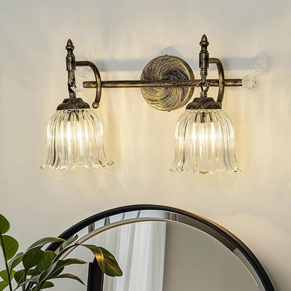 CVKASH 2-Light Bathroom Vanity Light Fixtures Over Mirror,Bronze Modern Vanity Light with Glass Shade Vintage Wall Sconce for Bedroom Dressing Room Living Room Hallway Cabinet