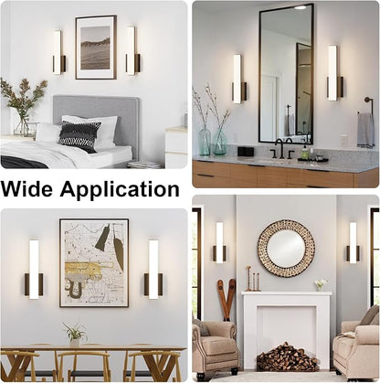 15.7 Inches Modern Bathroom Led Wall Sconces,18W 3000K Hardwired Wall Light with White Acrylic Lampshade,Indoor Bathroom Vanity Light for Mirror Bedroom Living Room Hallway(Black,2Pack)