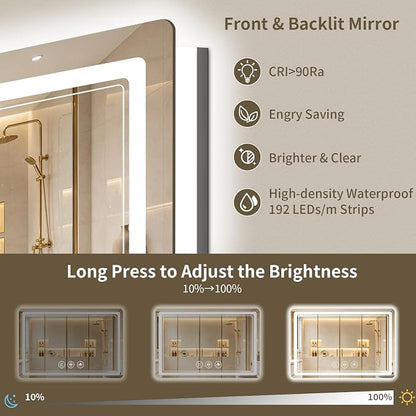 30"x55" LED Bathroom Mirror with Lights, Backlit + Front Lit, Anti-Fog, Lighted Bathroom Mirror for Wall, HD Shatterproof Tempered Glass, Dimmable, Memory Function (Horizontal/Vertical)
