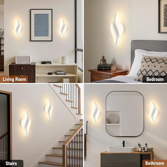 CANEOE Modern LED Wall Sconce 3000K White Indoor Wall Light Fixtures Acrylic Wall Sconce Lighting for Living Room Bedroom Bedside Bathroom Hallway Stairway Wall Lamp (White, 1 Pack,3000K)