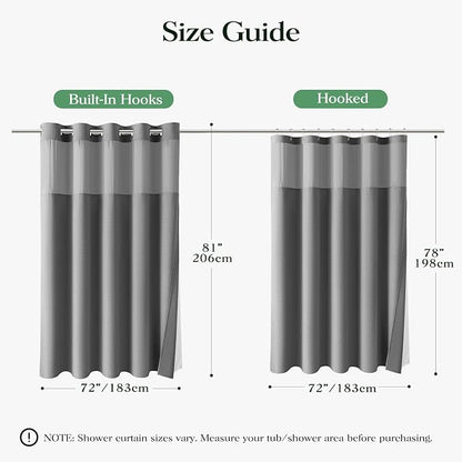 Grey Hook Free Waffle Shower Curtain & Snap-in Fabric Liner,72x81 | Less Time to install, 3 in 1 Fabric Shower Curtain and Liner Set with Magnets, Long, Shower Curtains for Bathroom