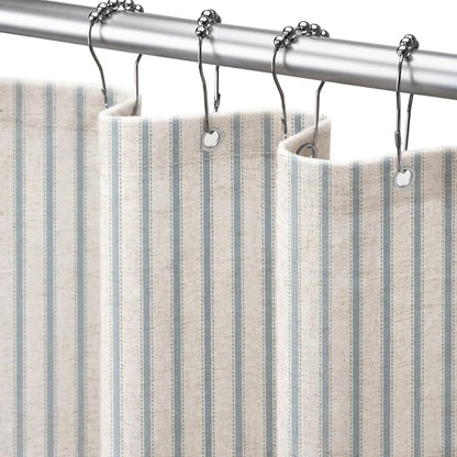 Farmhouse Striped Shower Curtain Heirloom Blue Vintage Linen Curtain 72X72 | Striped Shower Curtains with Linen Texture for Bathroom Decor