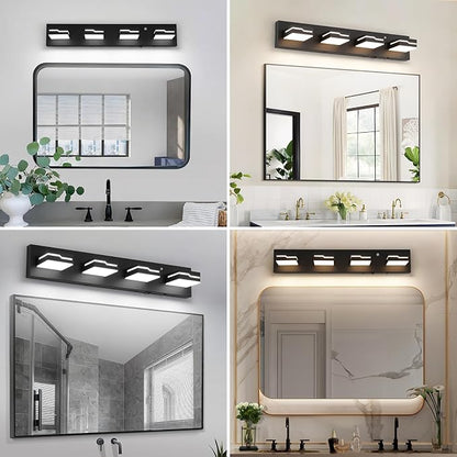 LED Wireless Motion Sensor Modern Bathroom Vanity Light Fixtures 4-Light, 25.5 inch 3CCT Dimmable Black Auto-Off Vanity Lights for Bathroom Lighting, with 350° Rotatable Acrylic Heads