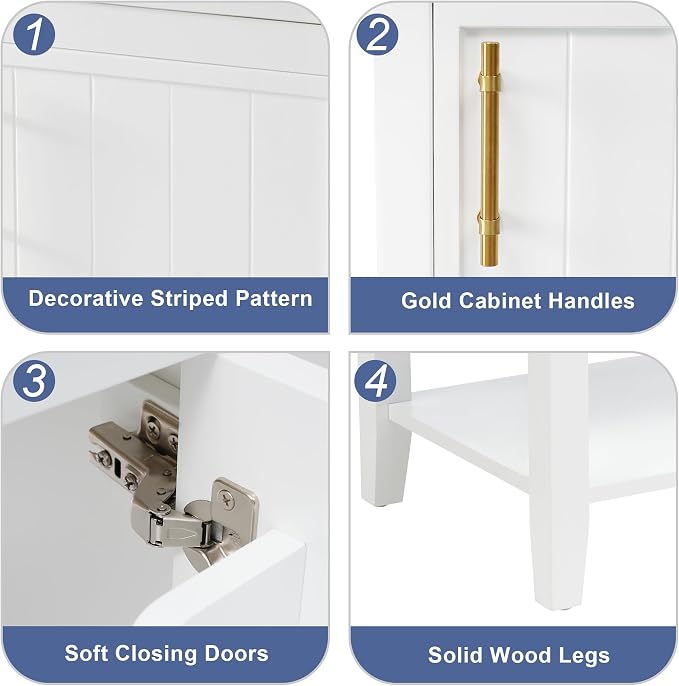 Bathroom Vanity with Sink 20 Inch, Cabinet with Two-Tier Door Shelf Rack & Open Storage, Solid Wood Legs, White